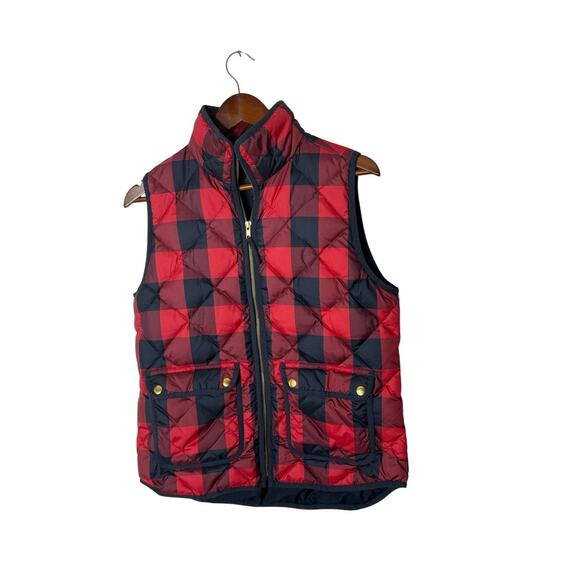 J Crew Excursion Quilted Down Vest Red Buffalo Check B0255 Womens S Puffer - Picture 1 of 3
